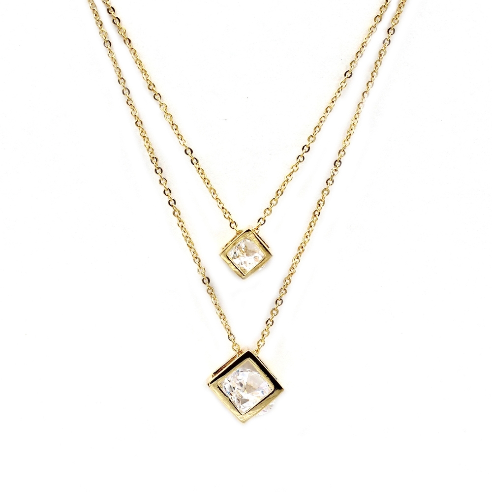 Gold duplexes cubic crystal necklace
